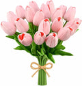 Mandy's 20pcs Artificial Light Pink Tulips | 13.5 Inch Lifelike PU Tulips Faux by Mandys