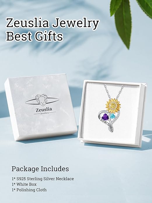 Valentine's Day Gifts for Wife 925 Sterling Silver Double Birthstone Pendant Necklaces I Love You for Always and Forever Necklace Anniversary Birthday Gifts for Wife Girlfriend Mom Her