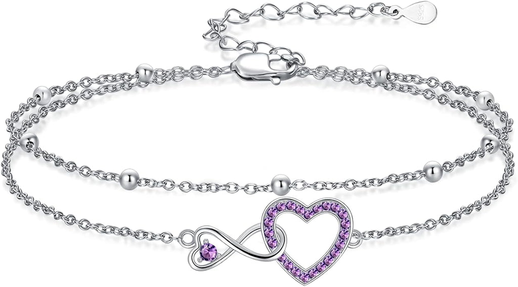 Anklet for Women 925 Sterling Silver Double Infinity Ankle Bracelet Waterproof Summer Jewelry Anniversary Birthday Gifts for Her