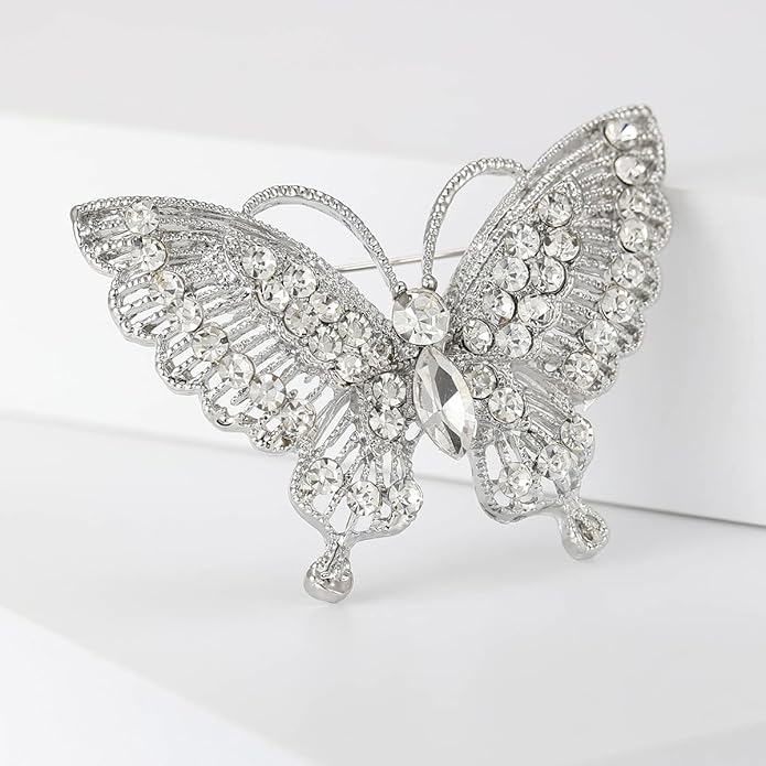 Rhinestone Butterfly Brooch for Women Sparkling Gold Silver Blue Black Crystal Big Butterfly Brooch Pin Cute Insect Pin Elegant Clothing Hat Bag Skirt Accessories Christmas Birthday Party Jewelry