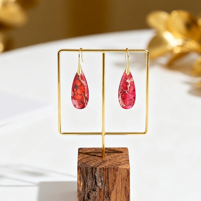 Bohemian Chic Emperor Stone Dangle Earrings for Women - Healing Crystal Drop Earrings with Gold-Plated Fishhooks, Artistic Free-Spirited Gift for Valentine‘s Day or Everyday Wear