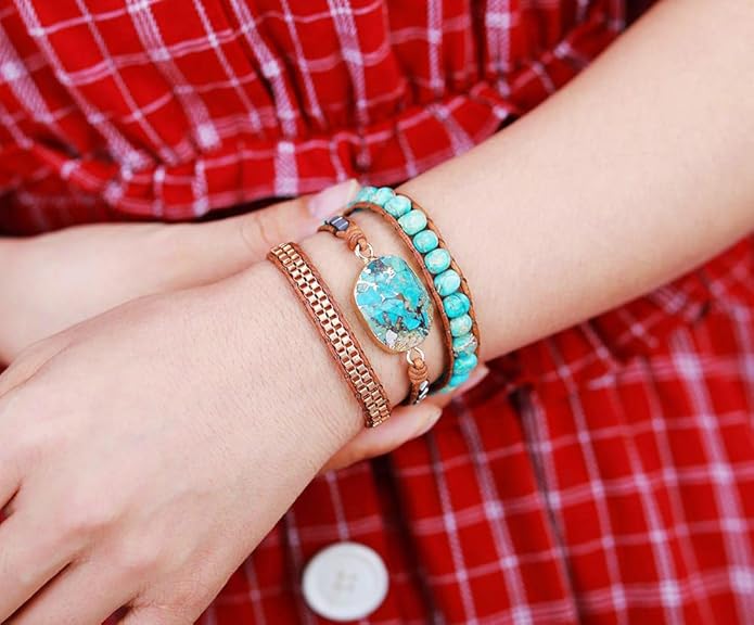 ZOSOJONA Women Wrap Bracelets Boho Natural Stone Jasper Turquoises Strand Bracelet Jewelry Collection