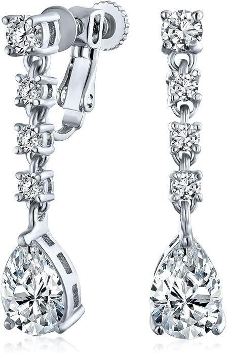 Bridal Jewelry Set Art Deco Vintage Estate Style Cubic Zirconia Marquise Leaf Teardrop AAA CZ Statement Cleavage Choker Necklace & Chandelier Dangle Clip On Or Pierced Earrings For Women Pageant