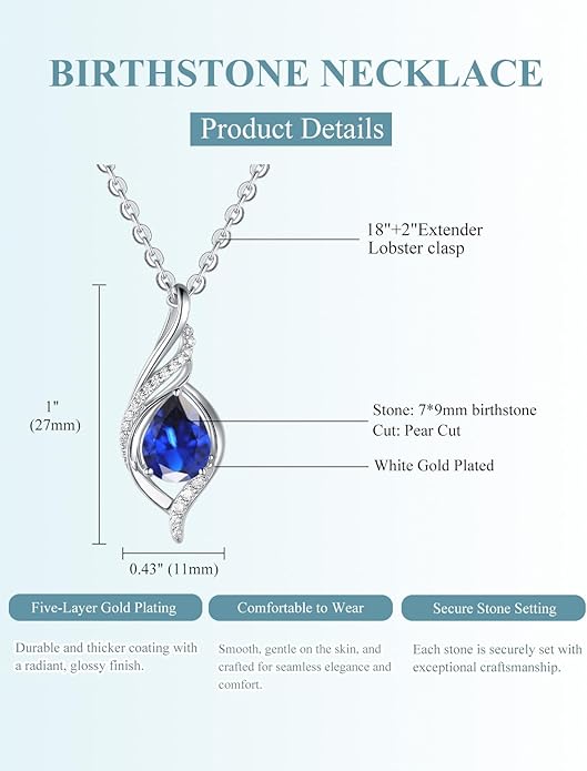 Birthstone Necklaces for Women Infinity Pendant S925 Sterling Silver Teardrop Pendant Necklace Anniversary Birthday Gifts for Women Wife Christmas Gifts for Her Mom Lady