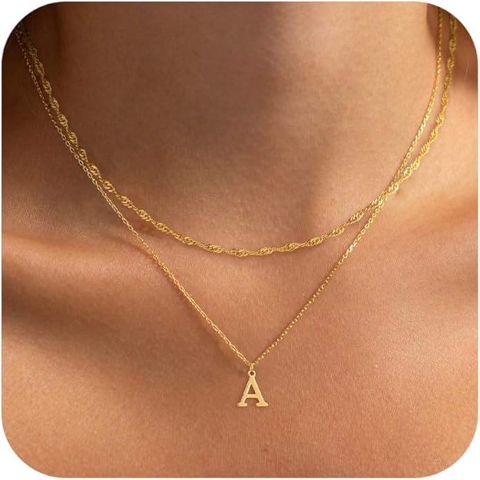 14K Gold Plated Initial Necklaces for Women Dainty Layered Letter Pendant Necklace Cute Choker Necklace Gift Trendy Stuff Personalized Jewelry Stack for Women Her