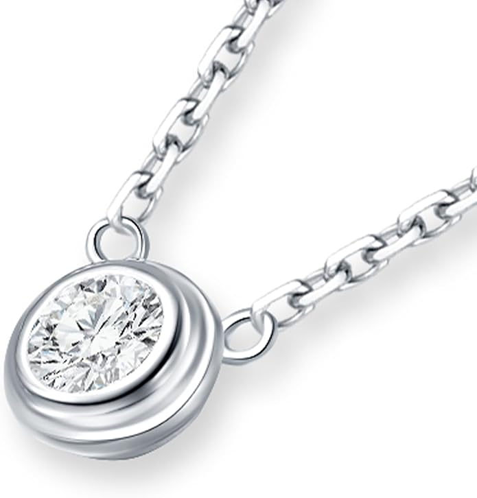 Lab Grown Diamond Necklace, Solid 925 Sterling Silver with Round Cut, Fine Jewelry for Women Anniversary Birthday Valentine’s Day Gifts
