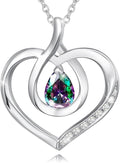 AGVANA Valentines Day Gifts Heart Birthstone Necklace for Women Sterling Silver Genuine or Created Gemstone Forever Love Pendant Necklace Fine Jewelry Anniversary Birthday Gifts for Women Mom Wife