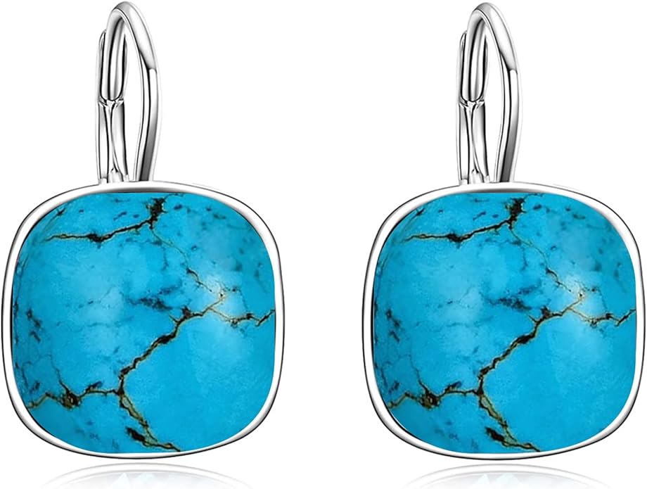 AOBOCO Sterling Silver Leverback Earrings Embellished with Crystals from Austria, Hypoallergenic Cushion Cut Square Crystal Earrings, Fine Anniversary Birthday Jewelry Gifts for Women