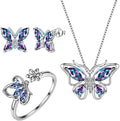 Aurora Tears Butterfly Jewelry,Women 925 Sterling Silver Butterflies Birthstone Pendant Necklace/Earrings/Rings Wedding Gift