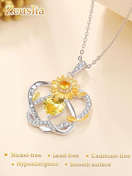 Valentine's Day Gifts for Wife 925 Sterling Silver Double Birthstone Pendant Necklaces I Love You for Always and Forever Necklace Anniversary Birthday Gifts for Wife Girlfriend Mom Her