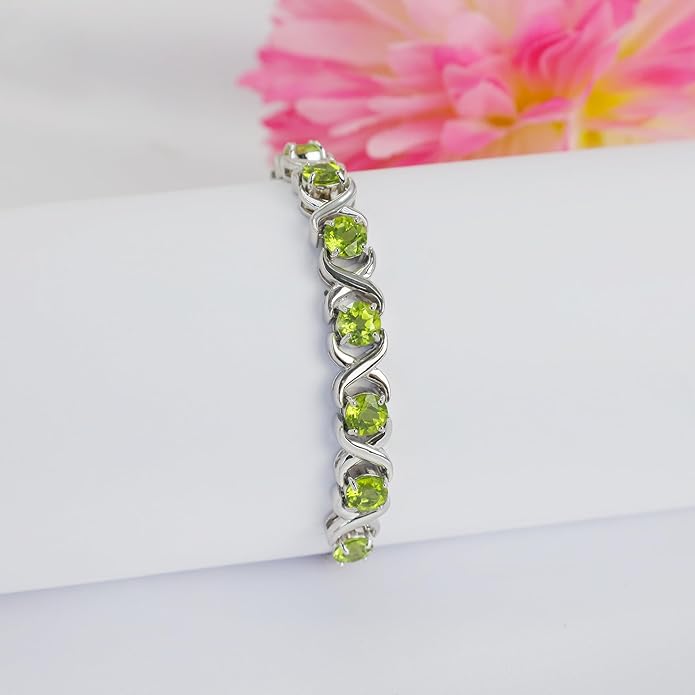 Birthstone Bangle Bracelet for Women Classic Beautiful 925 Sterling Silver Sparkling Gemstone XO Bolo Tennis Bracelet Fine Wrist Jewelry 4.2 Ct, 11"