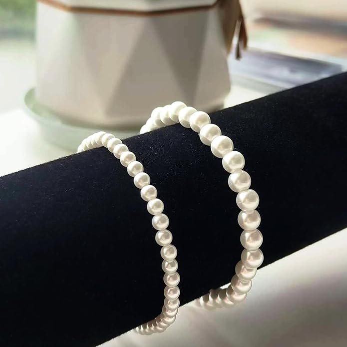 Zeffy Gold Pearl Beaded Bracelet for Women, 14K Gold Plated Jewelry Set With Paperclip Link Chain, Trendy Stack Bracelets