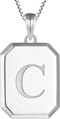 YL Initial Necklace 925 Sterling Silver Square/Round/Heart Letter Pendant A-Z Alphabet Polished Jewelry for Women