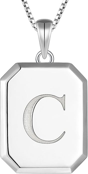 YL Initial Necklace 925 Sterling Silver Square/Round/Heart Letter Pendant A-Z Alphabet Polished Jewelry for Women