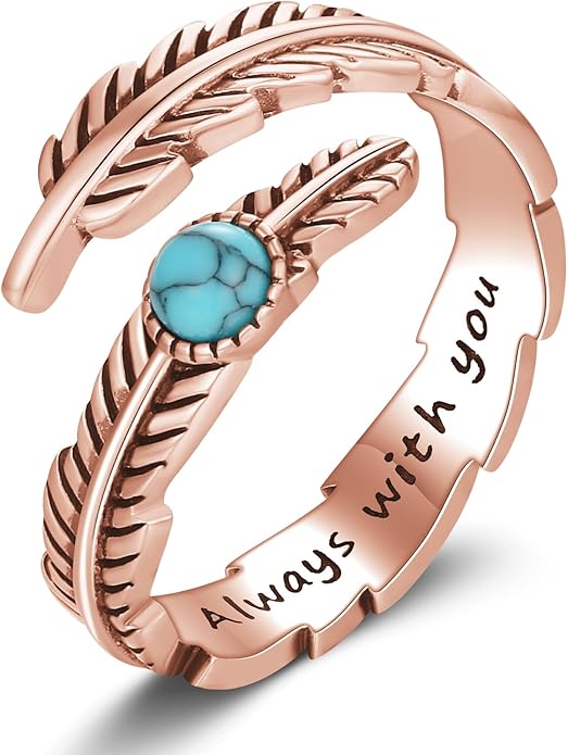 Turquoise/Moss Agate/Moonstone/Black Onyx/Lapis Lazuli/Labradorite/Tiger Eye Feather Ring 925 Sterling Silver Adjustable Ring Western Thumb Rings Vintage Jewelry Gifts for Women
