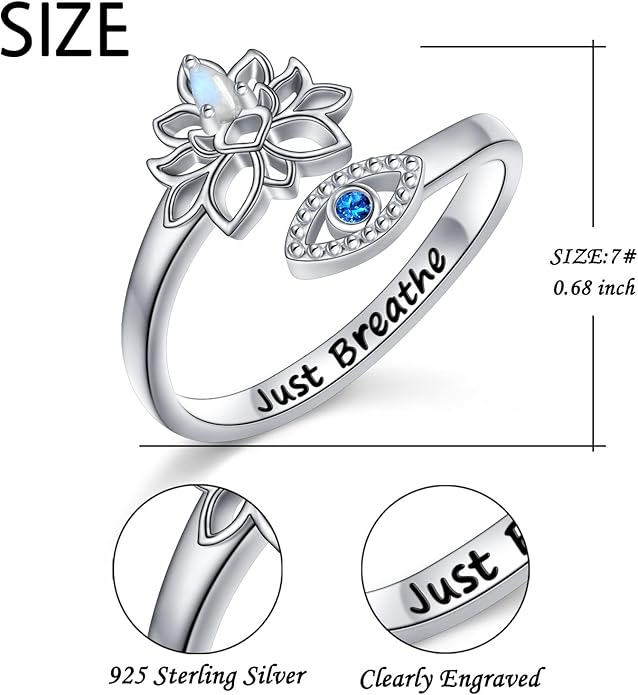 Hamsa Hand of Fatima Lotus Evil Eye/Love Heart/Butterfly/Rose Spoon Adjustable Open Rings 925 Sterling Silver Statement Ring Jewelry Gifts for Women