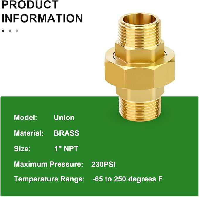 1PCS Brass Union，1" NPT Male x 1" NPT Male Brass Pipe Fitting - Image 4