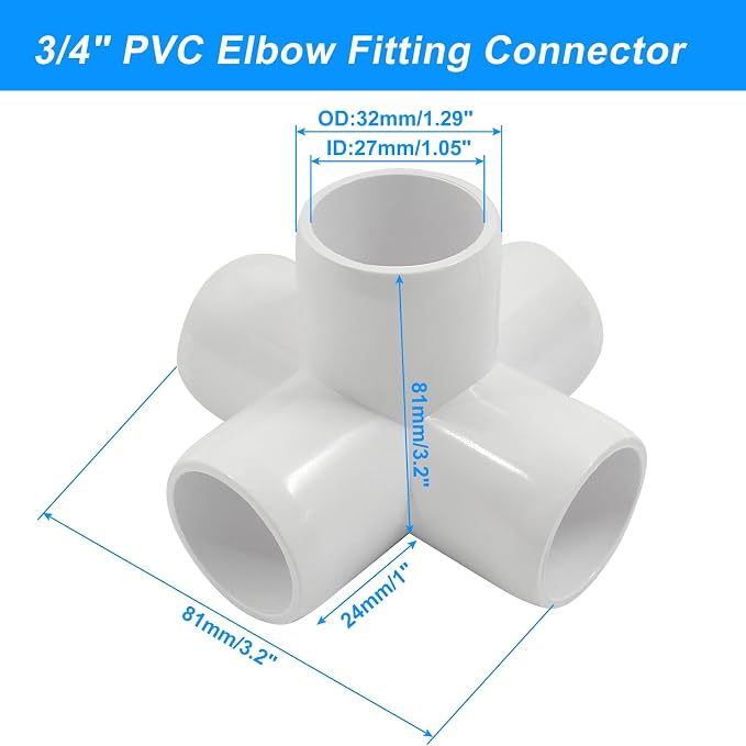 Piutouyar 4 Pcs 3/4" Elbow PVC Pipe Fitting, 5 Way Furniture Grade Pipe - Image 2