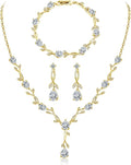 Hadskiss Jewelry Set for Women, Necklace Dangle Earrings Bracelet Set with White AAA Cubic Zirconia, Allergy Free Wedding Party Jewelry for Bridal Bridesmaid