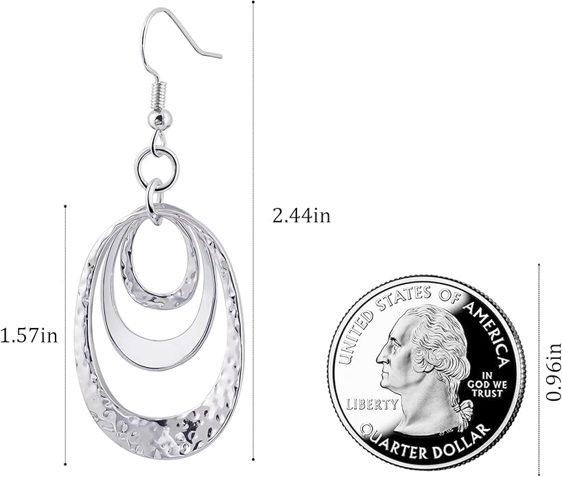Boho Three Oval Drop Dangle Earrings Silver Earrings for Women Trendy Two Tone Bohemian Jewelry for Thanksgiving and Christmas Gifts
