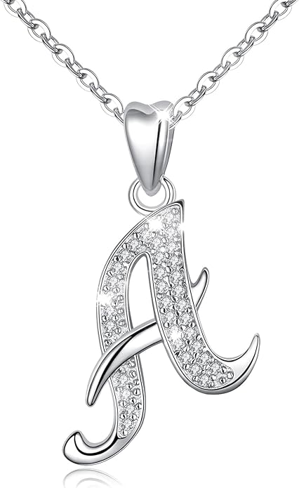 AEONSLOVE 925 Sterling Silver Initial Necklaces for Women, 26 Letters Pendants Necklace Gift for Mother, Daughter, Wife, 18 Inch Chain