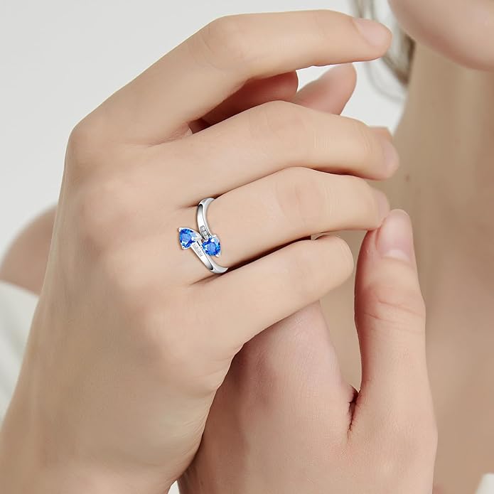 1CT Adjustable Women Heart Ring 925 Sterling Silver Birthstone Rings for Women Promise Ring for her Simulated Gemstone Statement Stackable Band Width 2mm Open Size 5~9