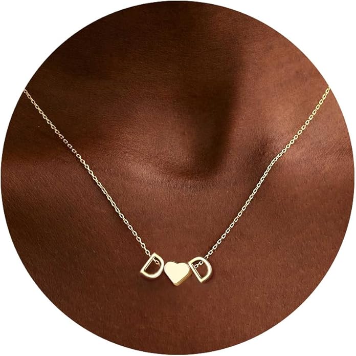 TURANDOSS Valentines Day Gifts for Kids Teen Girls - Dainty 14K Gold Plated Letter A-Z Initial Necklace with Heart, Personalized Jewelry Birthday Valentines Day Gifts for Girlfriend Wife Women