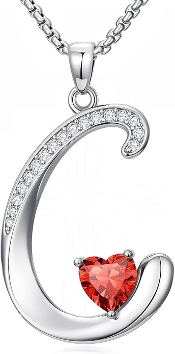 Valentines Day Gifts for Women Alphabet A to Z Initial Birthstone Pendant Necklaces for Women - 18k White Gold Plated Personalized Name Jewelry Valentine Mothers Day Birthday Gifts for Women Her Girlfriend