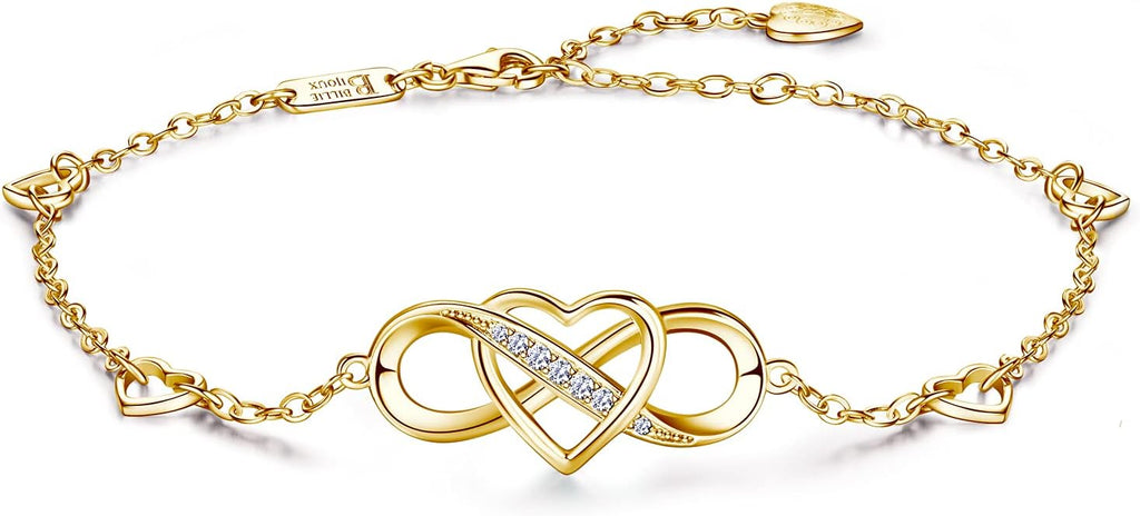 Billie Bijoux 925 Sterling Silver Anklet Bracelets for Women Infinity Heart Ankle Bracelet White Gold Plated Love Charm Adjustable Large Bracelet Gifts for Women Wife