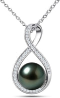 Genuine Tahitian Black Pearl Necklaces for Women, 9-12mm AAAA Seawater Pearl - Sterling Silver Moissanite Pendant, Wedding Anniversary, Birthday, Christmas Gift for Wife, Mom, Girlfriend, Fine Jewelry