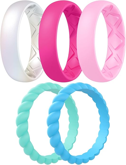 Egnaro Women's Bridal Rings Sets, Inner Arc Ergonomic Breathable Design Silicone Rubber Wedding Bands