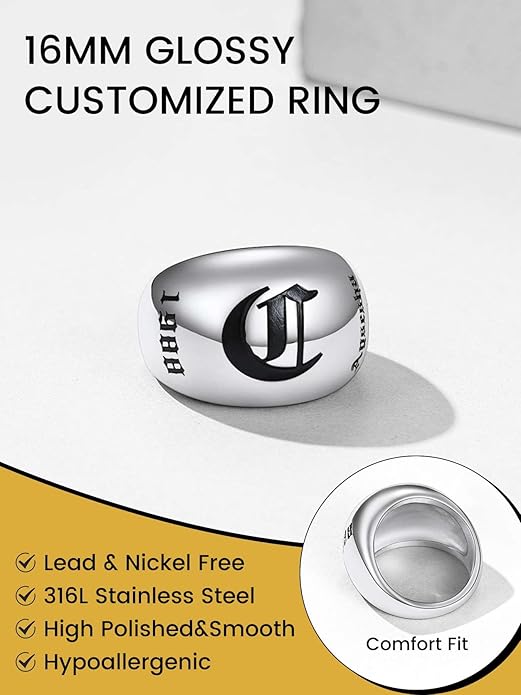 GOLDCHIC JEWELRY Chunky Dome Ring for Women, Stainless Steel Bold Stacking Croissant Statement Ring For Men (Size 7-12, Custom)