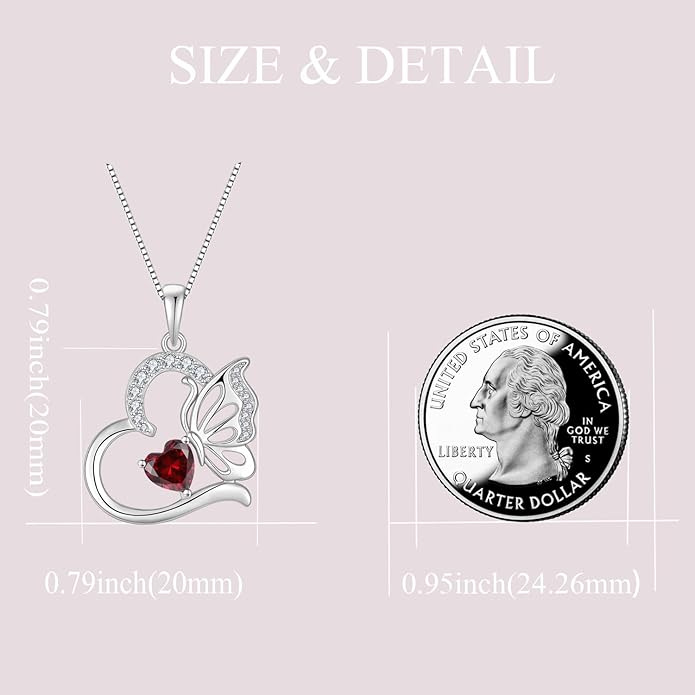 Butterfly Necklace for Women 925 Sterling Silver Heart Pendant Birthstones Jewelry Gift