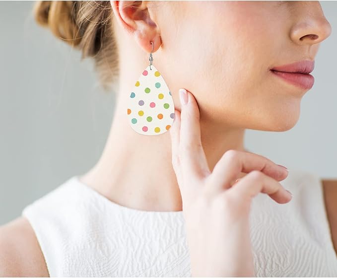 Colorful Dots Leather Teardrop Earrings Abstract Bubble Dot Circle Geometry Faux Leather Water Drop Earrings Jewelry For Women Friends Wedding