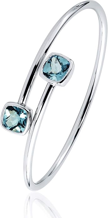 Diamond Wish Sterling Silver Cushion-Cut Sky-Blue Topaz Stackable Bypass Bangle Bracelet 5.00 ct