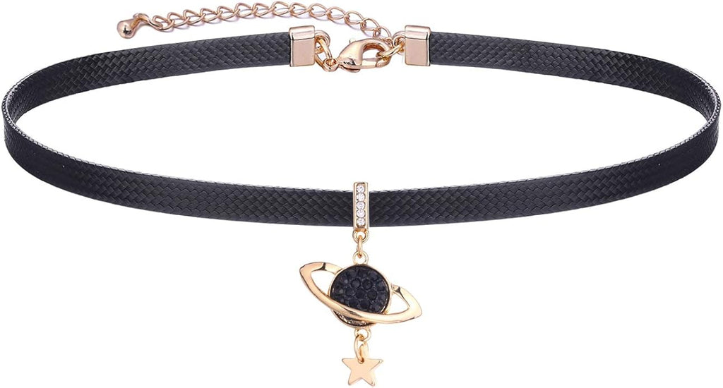 Yonhon Black Choker Necklace for Women,Gold/Siver Tone Choker Necklace with Elegant Pendantant