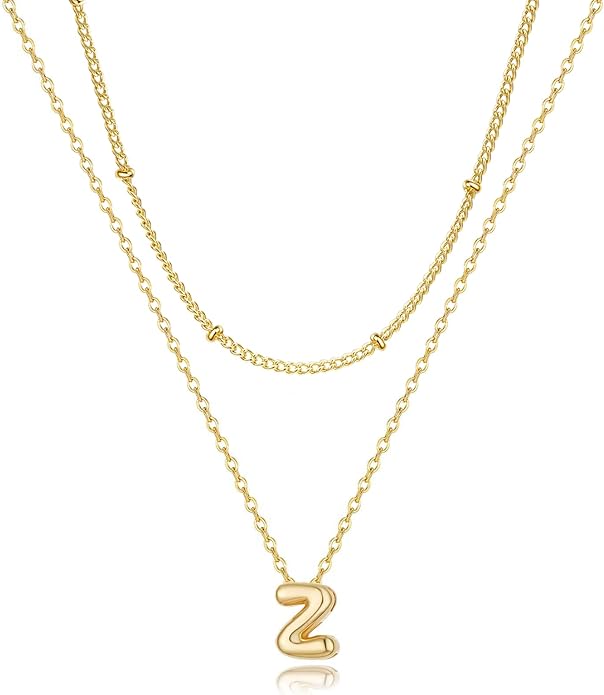 Valentines Day Gifts for Her - Bubble Letter Necklace Layered 14K Gold Plated Initial Necklaces for Women Dainty Cute Choker Pendant Stack Jewelry Fashion Accessories Teen Gift Trendy Stuff