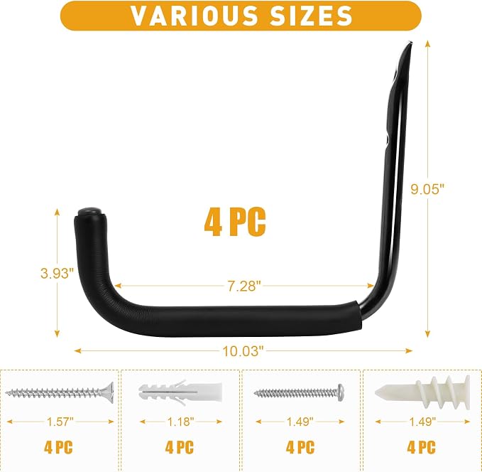 10" Garage Organization Wall Hooks, 66 LB Heavy Duty Water Hose Holder - Image 7