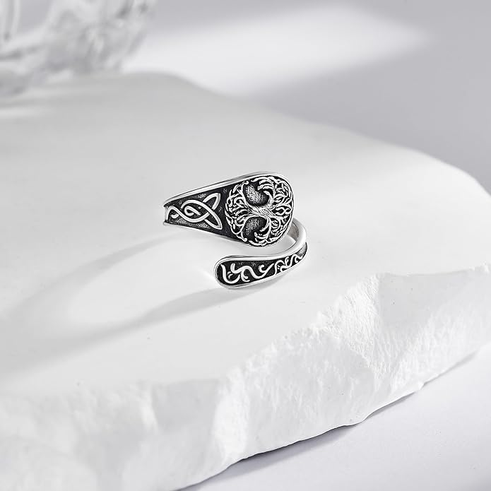 Spoon Rings 925 Sterling Silver Adjustable Hummingbird/Shark/Daisy/Tree Of Life/Dragonfly/Witches Knot/Sea Turtle Ring Thumb Rings Birthday Jewelry Gifts for Women Mother