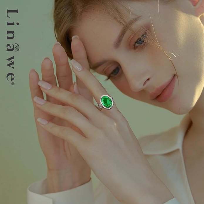 Linawe Birthstone Chunky Adjustable Rings for Women, Gold/Silver/Rose Gold Statement Rings, Imitation Diamond Fake Gemstone Crystal Cocktail Ring, Cubic Zirconia Costume Jewelry