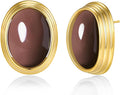 SNGIA18K Gold Plated Burgundy Maroon Red Carnelian Round Oval Ribbed Button Chunky Statement Earrings for Women by SNGIA, Bold Handmade Exaggerated Dome Retro Rounded Button Trendy Bohemian Gemstone Stud Jewelry Gifts, Unique Vintage Baroque Stone Summ...