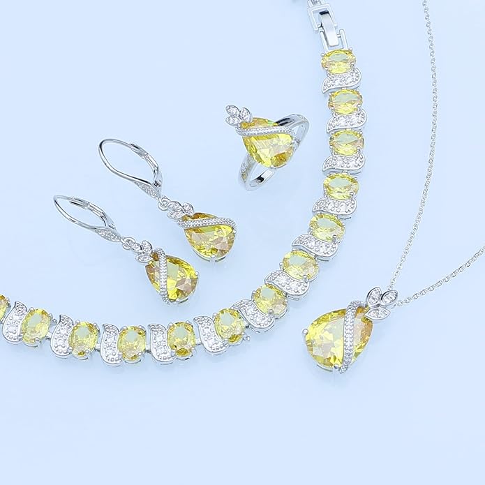 GZWHD Jewelry Set for Women CZ Earrings Necklace Ring Bracelet Set Prom Party Wedding Jewelry Gift for Mother Friend Wife
