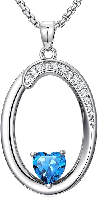 Valentines Day Gifts for Women Alphabet A to Z Initial Birthstone Pendant Necklaces for Women - 18k White Gold Plated Personalized Name Jewelry Valentine Mothers Day Birthday Gifts for Women Her Girlfriend