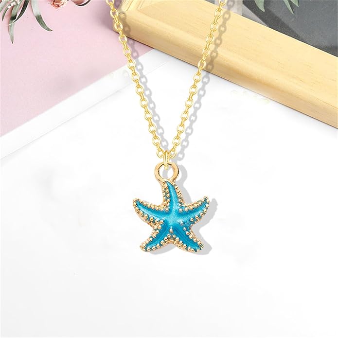 Dreuyet Starfish Necklaces for Women Dainty Alloy Enamel Ocean Starfish Pendant Necklaces Cute Tiny Summer Beach Necklace Jewelry Gifts for Best Friend