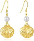 VONALA Silver/Gold Seashell Pearl Dangle Earrings 925 Sterling Silver Beach Drop Dangle Earrings Starfish Leverback Earrings Ocean Jewelry Gifts for Women