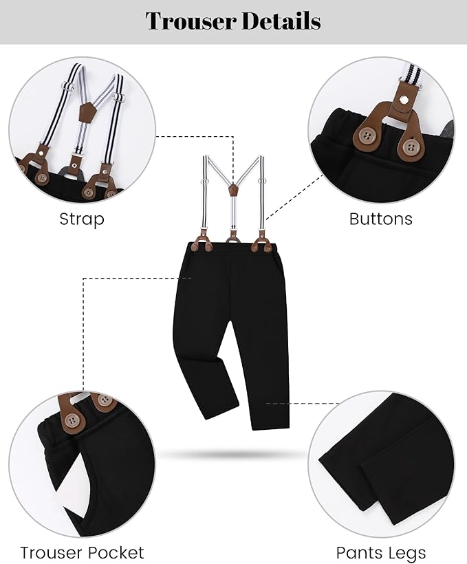 nilikastta Boy Suit Toddler Boy Outfit Boy Dress Shirt with Bowtie/Suspender Pants Gentleman Wedding Outfits 1-10 Years