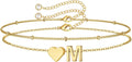 M MOOHAM Valentines Day Gifts for Kids Teen Girls -14K-Gold-Plated Heart Initial A-Z Bracelets for Women Girl Dainty Gold Bracelets Birthday Valentines Gifts for Women Her Teenage Girls Kid Teen Gift