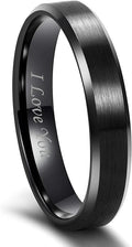 Frank S.Burton 3mm 4mm 6mm 8mm Black/Silver/Rose Gold Tungsten Rings for Women Men Wedding Band Engagement Ring Comfort Fit Beveled Edges Size 4-15