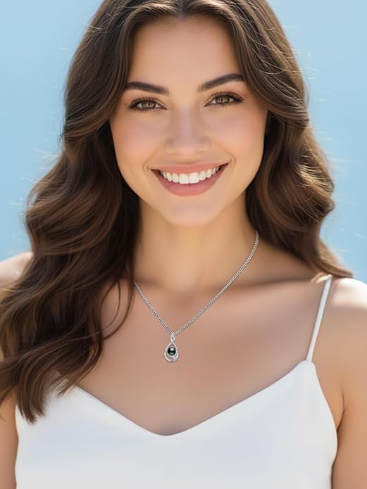 Tahitian Black Pearl 18K White Gold Plated Sterling Silver Heart/Infinity/Four Leaf Clover Pendant Necklace Jewelry Gifts for Women Wife Mom Girlfriend Wedding Birthday Anniversary Christmas