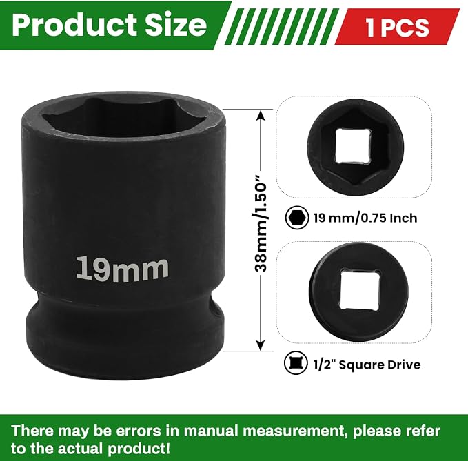 1/2" Drive 19mm Deep Impact Socket, 6 Point Chrome Molybdenum Steel Heavy Duty - Image 2